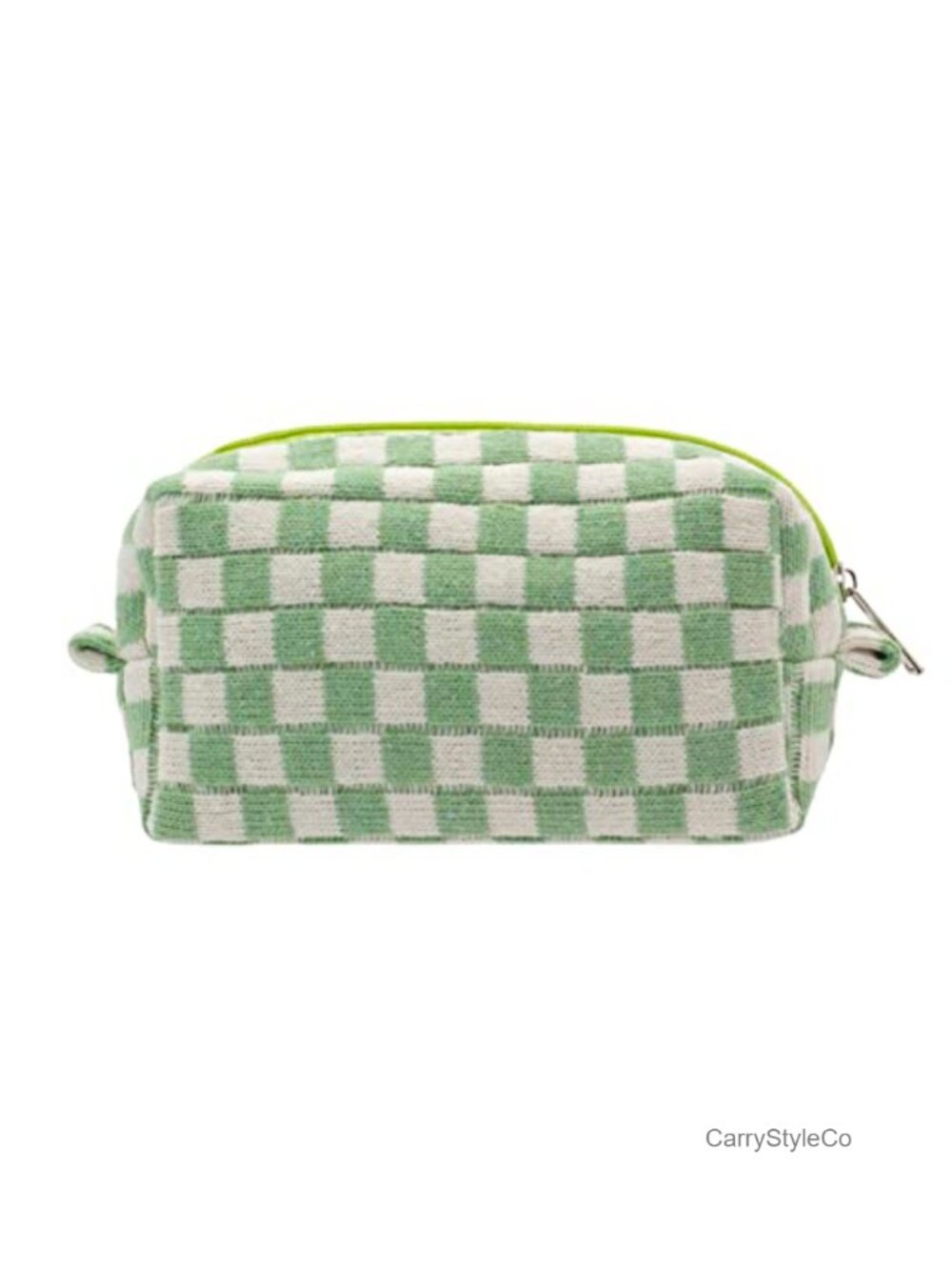 Compact Checkered Knit Makeup Bag for Purse, Travel Cosmetic Pouch